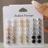 18 Pair Multi-Color Pearl Ball Stud Earrings Set 