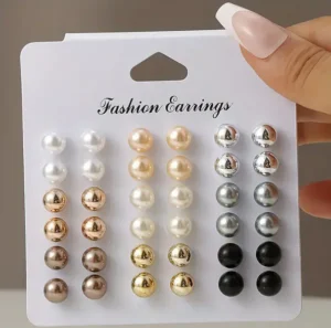 18 Pair Multi-Color Pearl Ball Stud Earrings Set 