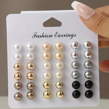 18 Pair Multi-Color Pearl Ball Stud Earrings Set 