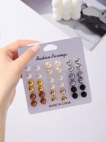 18 Pair Multi-Color Pearl Ball Stud Earrings Set 