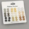 	18 Pair Multi-Color Pearl Ball Stud Earrings Set -