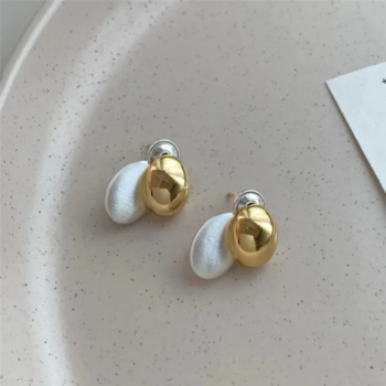 Brushed Small Gold Color Bean Earrings