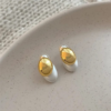 Brushed Small Gold Color Bean Earrings
