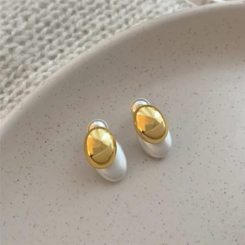 Brushed Small Gold Color Bean Earrings