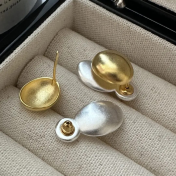 Brushed Small Gold Color Bean Earrings