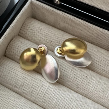 Brushed Small Gold Color Bean Earrings