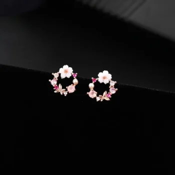 Hollow Set Diamond Flower Pearl Stud Earrings