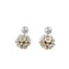Ball Shape Stud Earrings Double Side Floral Pearl Bezel