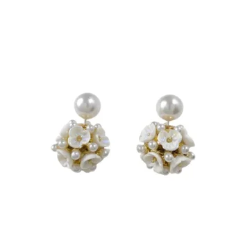 Ball Shape Stud Earrings Double Side Floral Pearl Bezel