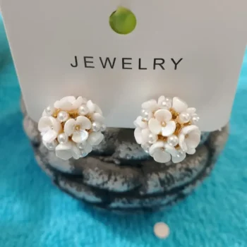 Ball Shape Stud Earrings Double Side Floral Pearl Bezel