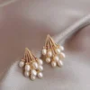 Pin Tassel Baroque Dangle Pearl Stud Earrings