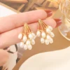 Pin Tassel Baroque Dangle Pearl Stud Earrings