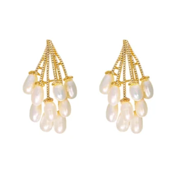 Pin Tassel Baroque Dangle Pearl Stud Earrings