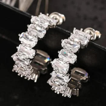 Zircon C-Shape Metal Earrings