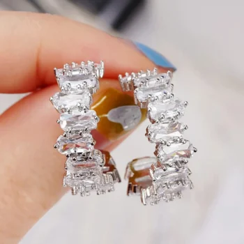 	Zircon C-Shape Metal Earrings