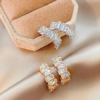 Zircon C-Shape Metal Earrings