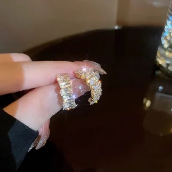 Zircon C-Shape Metal Earrings