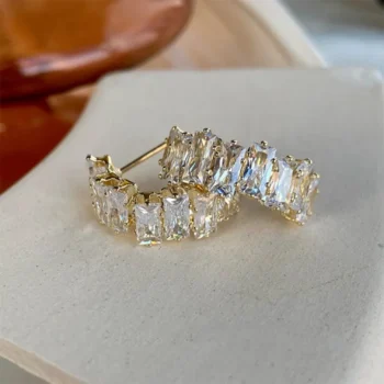 Zircon C-Shape Metal Earrings