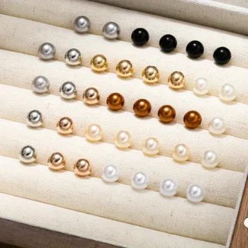 18 Pair Multi-Color Pearl Ball Stud Earrings Set -