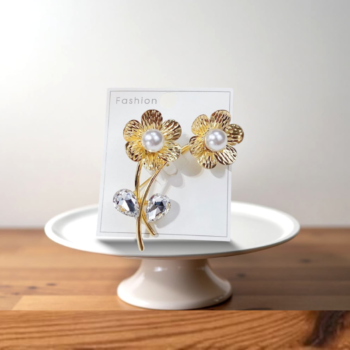 Golden Pearl Blossom Earrings