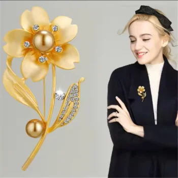Golden Pearl Flower Brooch