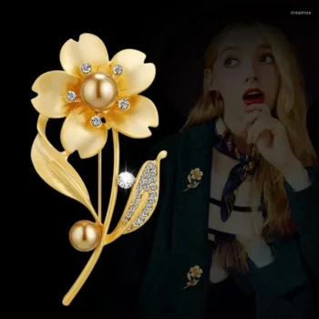 Golden Pearl Flower Brooch