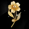 Golden Pearl Flower Brooch