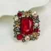 Luxury Crystal & Pearl Brooch for Hijab Red