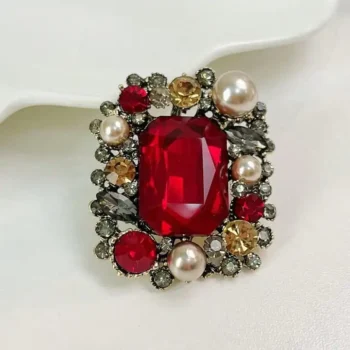 Luxury Crystal & Pearl Brooch for Hijab Red