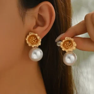 Golden Flower Pearl Earrings