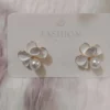 White Shell Flower Pearl Stud Earrings