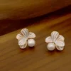 White Shell Flower Pearl Stud Earrings