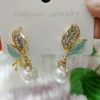 Leaf Pearl Pendant Stud Earrings