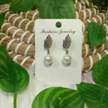 Leaf Pearl Pendant Stud Earrings