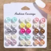15 Pairs Set of Trendy Stud Earrings Colorful Ball Pearl