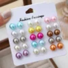 15 Pairs Set of Trendy Stud Earrings Colorful Ball Pearl