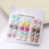 15 Pairs Set of Trendy Stud Earrings Colorful Ball Pearl