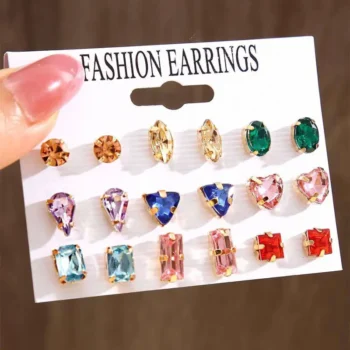 9 Pairs Simple Multi Color Earring Set