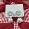 Exquisite Flower Zircon Imitation Pearl Earrings