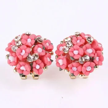 Inlaid Rhinestone Ceramic Flower Earrings