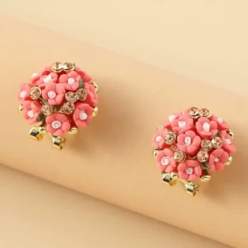 Inlaid Rhinestone Ceramic Flower Earrings