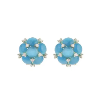 Elegant Gold Flowers Pearl Opal Stud Earrings