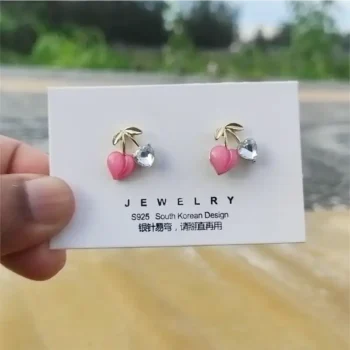 Cherry-Shaped Heart Crystal Earrings