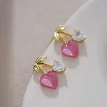 Cherry-Shaped Heart Crystal Earrings