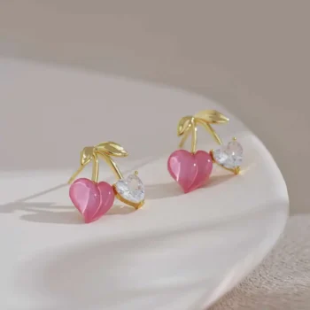 Cherry-Shaped Heart Crystal Earrings