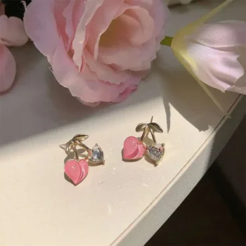 Cherry-Shaped Heart Crystal Earrings