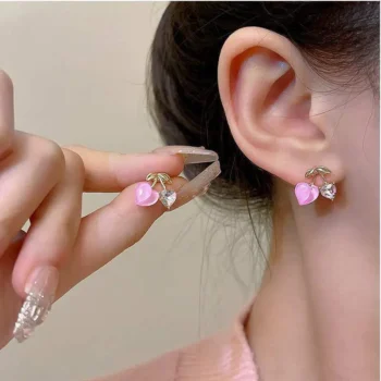 Cherry-Shaped Heart Crystal Earrings