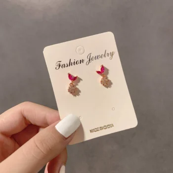 Pink Leaf & Crystal Bloom Earrings