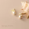 Pearl Crossline Silver Earrings